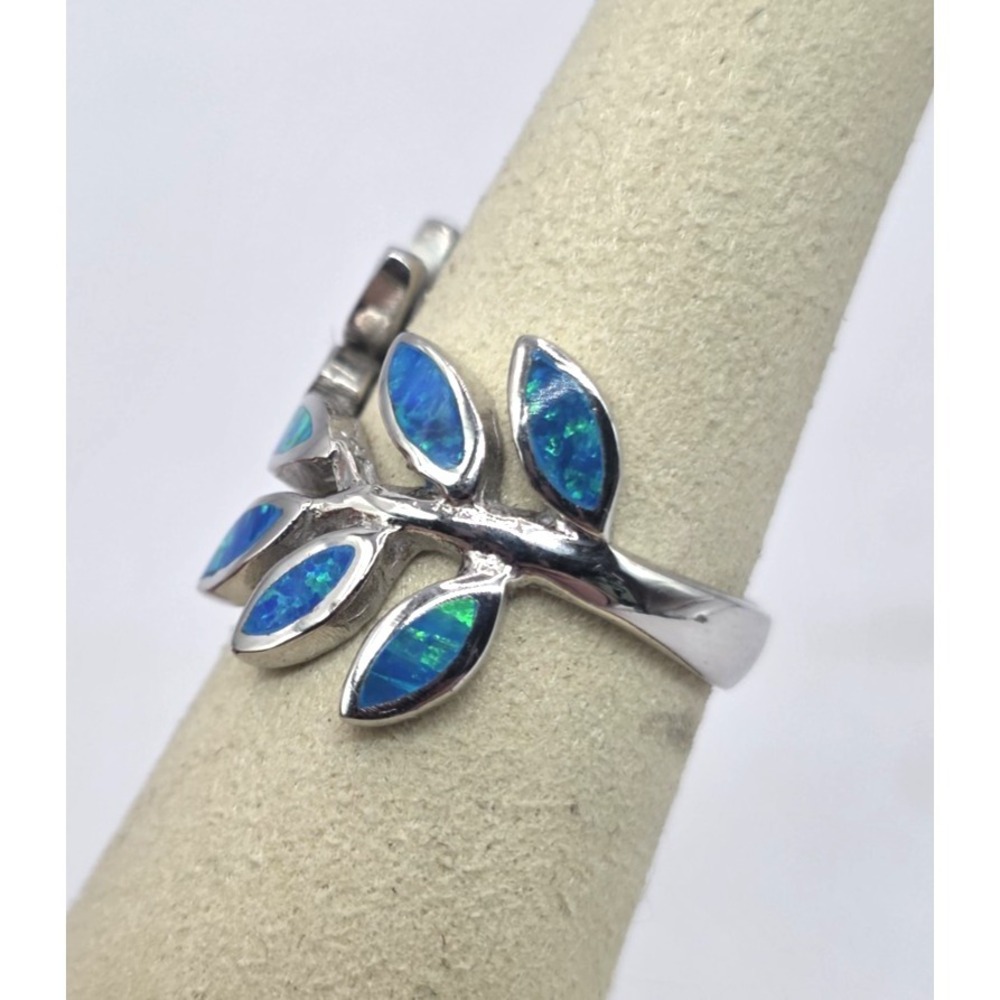 Blue Lab‎ Opal Ring Womens Size 7 Fern Leaf Plant Wrap Sterling Silver 925 NWOT - Picture 3 of 12